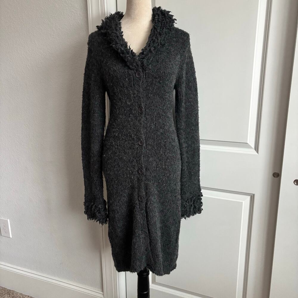 5.7.9 90s Y2K Shaggy Knit Long Cardigan Coat Fringed Collar‎ Duster Sweater S M